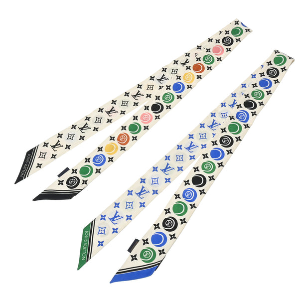 LOUIS VUITTON ルイヴィトン バンドー BB LVマッチ 2本セット 白系/マルチカラー M77751 レディース シルク100％ スカーフ 新同 中古 銀蔵