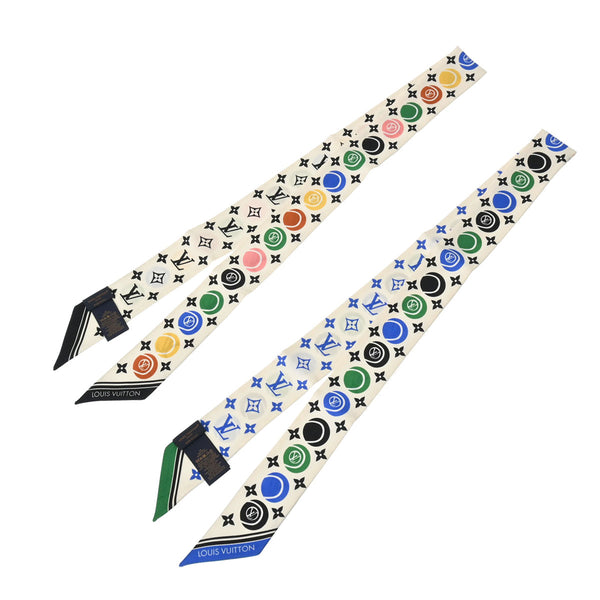 LOUIS VUITTON ルイヴィトン バンドー BB LVマッチ 2本セット 白系/マルチカラー M77751 レディース シルク100％ スカーフ 新同 中古 銀蔵