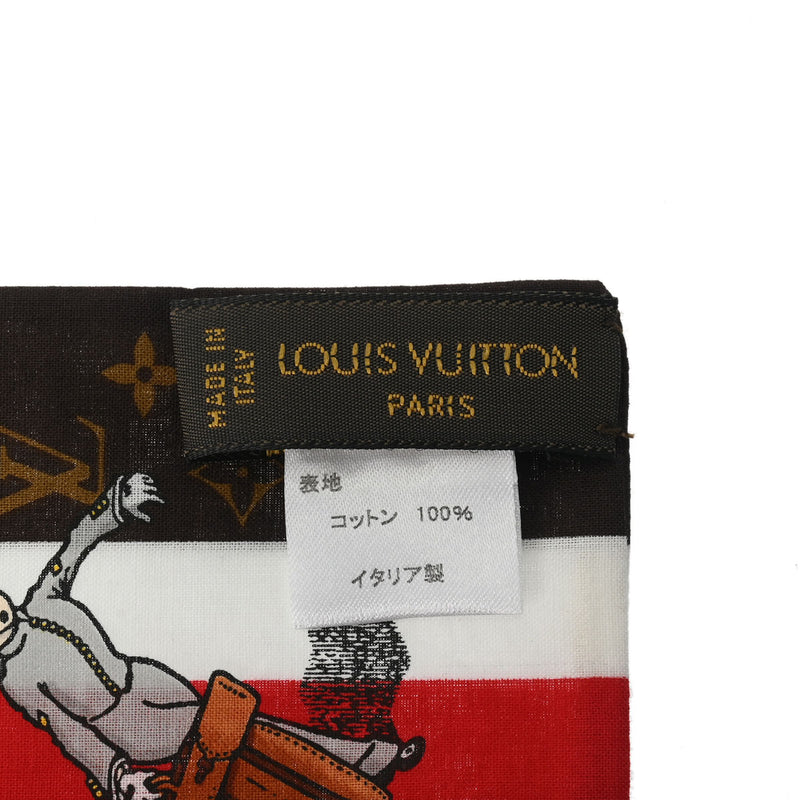 LOUIS VUITTON ルイヴィトン モノグラム バンドー グルーム 赤/白/ブラウン M72128 レディース シルク100％ スカーフ Aランク 中古 銀蔵