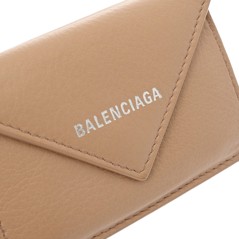 BALENCIAGA バレンシアガ ペーパー ミニ ウォレット ベージュ 391446 ユニセックス カーフ 三つ折り財布 ABランク 中古 銀蔵