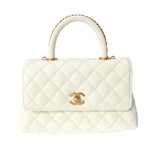 CHANEL シャネル マトラッセ トップハンドル XS 2WAY 白 ゴールド金具 A92990 レディース キャビアスキン ハンドバッグ Aランク 中古 銀蔵