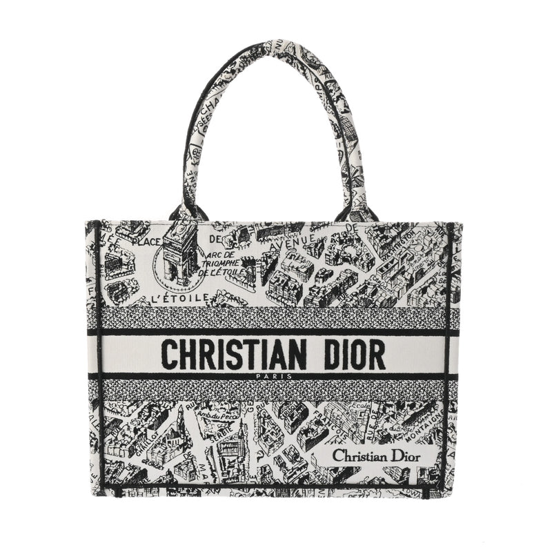 CHRISTIAN DIOR クリスチャンディオール ブックトート ミディアム ブラック/ホワイト M1296ZOMP レディース パリシグネチャーキャンバス ハンドバッグ Aランク 中古 銀蔵