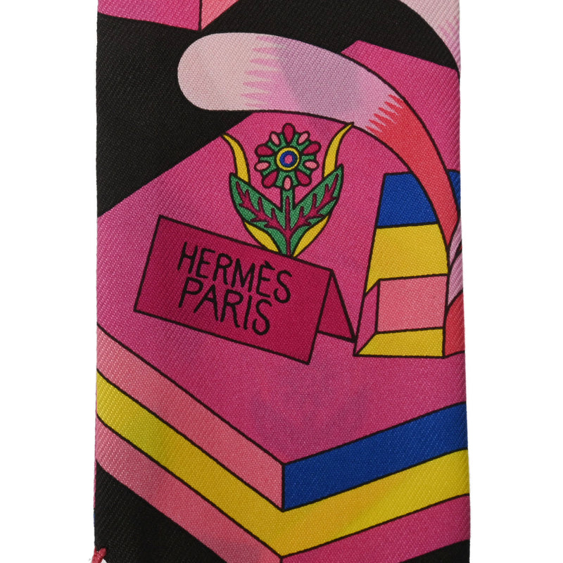 HERMES エルメス ツイリー フリンジ LA Source de Pegase ピンク/イエロー/ブラック レディース シルク100％ スカーフ 新品 銀蔵