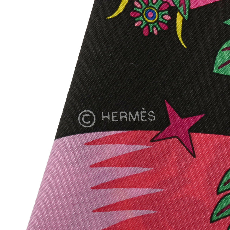 HERMES エルメス ツイリー フリンジ LA Source de Pegase ピンク/イエロー/ブラック レディース シルク100％ スカーフ 新品 銀蔵