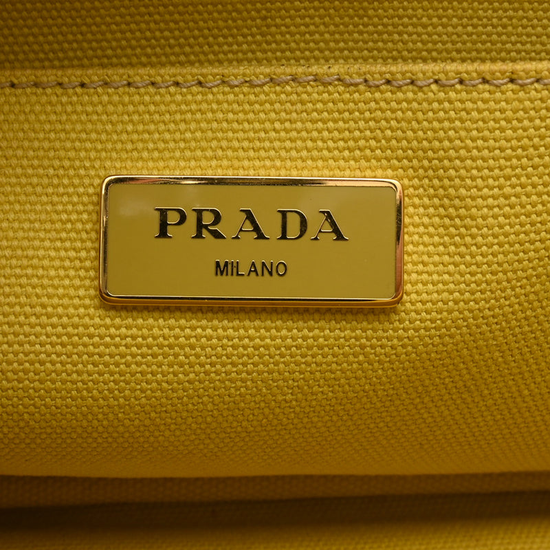 PRADA プラダ カナパ ミニ イエロー BN2439 レディース キャンバス ハンドバッグ Bランク 中古 銀蔵