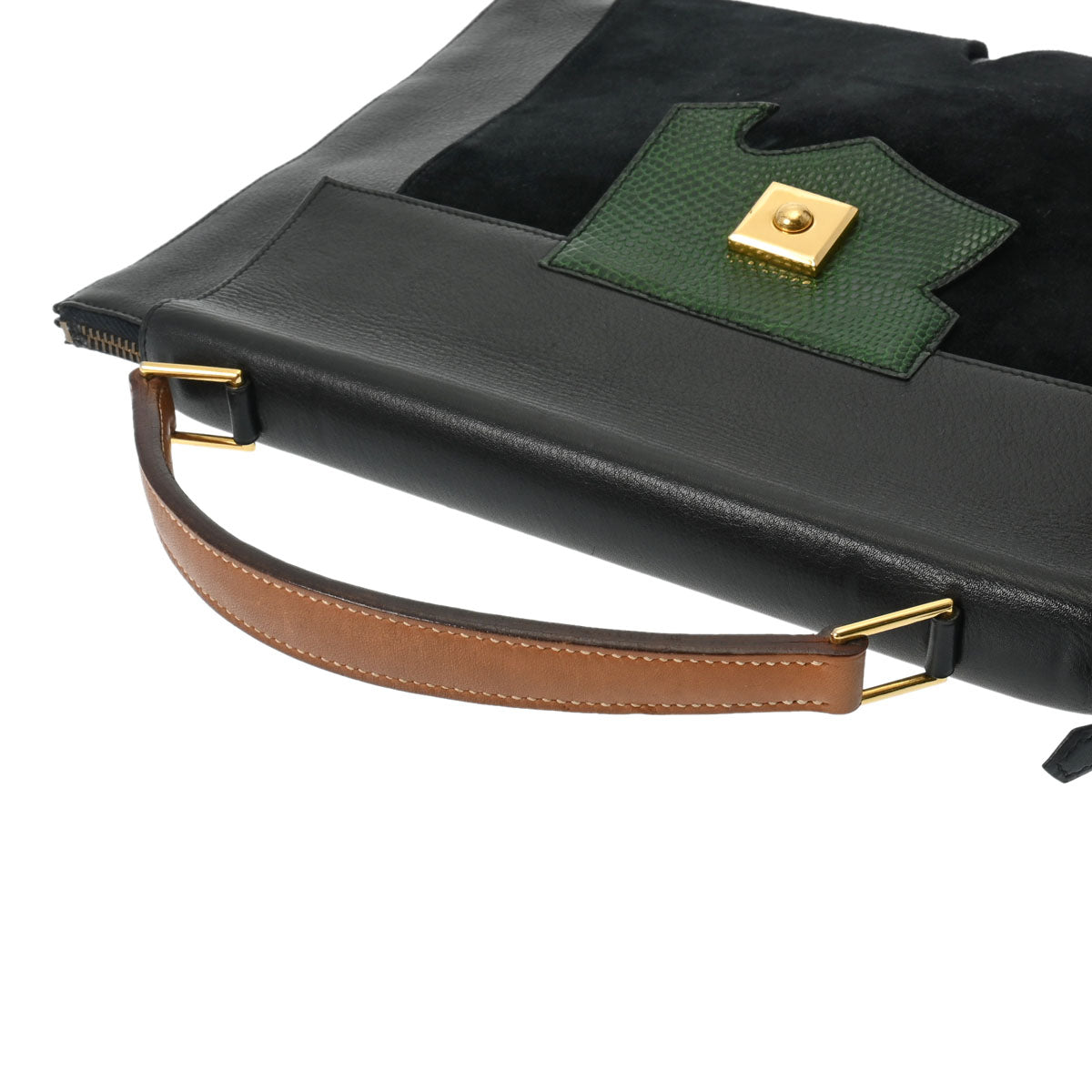 エルメス プレジデント 黒/緑/茶 ○R刻印(1988年頃) 刻印 メンズ