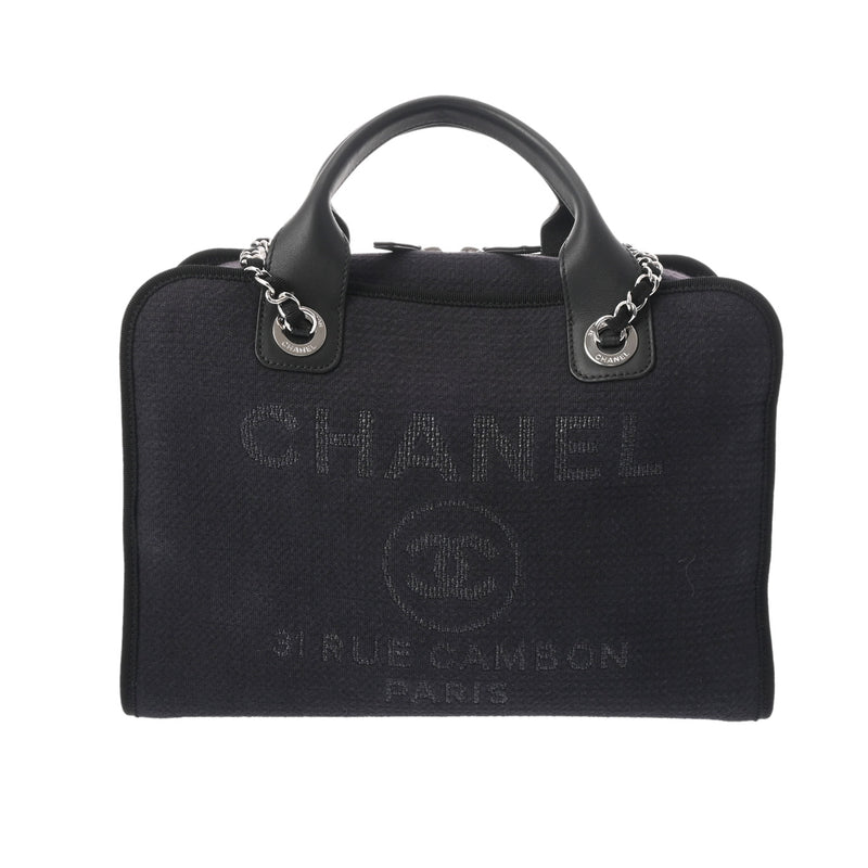 CHANEL シャネル ドーヴィル ボーリングバッグ 2WAY チェーンショルダー ネイビー - レディース キャンバス/レザー ハンドバッグ Aランク 中古 銀蔵