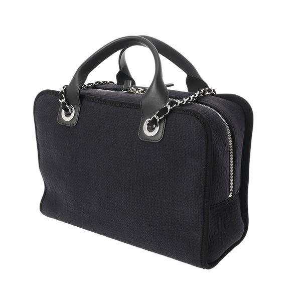 CHANEL シャネル ドーヴィル ボーリングバッグ 2WAY チェーンショルダー ネイビー - レディース キャンバス レザー ハンドバッグ Aランク 中古 銀蔵