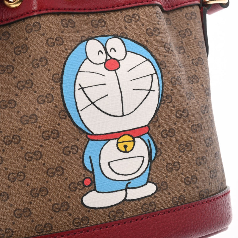 GUCCI グッチ ミニ バケット ミニ GGスプリーム ドラえもんコラボ ベージュ/赤 ゴールド金具 647801 レディース PVC レザー ショルダーバッグ Aランク 中古 銀蔵