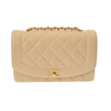 CHANEL シャネル ダイアナ チェーンショルダー 25cm ベージュ ゴールド金具 レディース ラムスキン ショルダーバッグ Aランク 中古 銀蔵