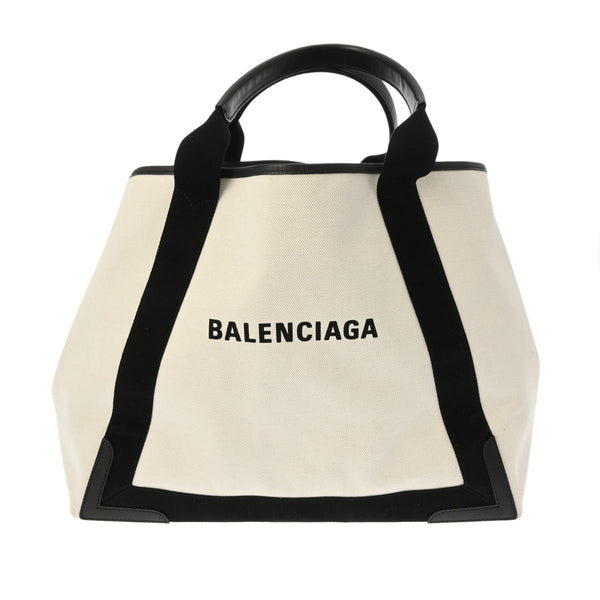 BALENCIAGA バレンシアガ ネイビーカバス M ホワイト/ブラック 339936 レディース キャンバス レザー ハンドバッグ Aランク 中古 銀蔵