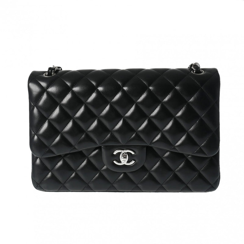 CHANEL シャネル マトラッセ チェーンショルダー Wフラップ 30cm 黒 シルバー金具 A58600 レディース ラムスキン ショルダーバッグ Aランク 中古 銀蔵