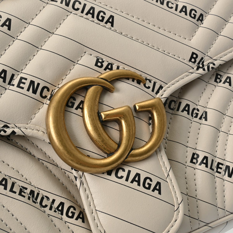 GUCCI グッチ GGマーモント バレンシアガコラボ スモールショルダー アイボリー 443497 レディース レザー ショルダーバッグ 新同 中古 銀蔵