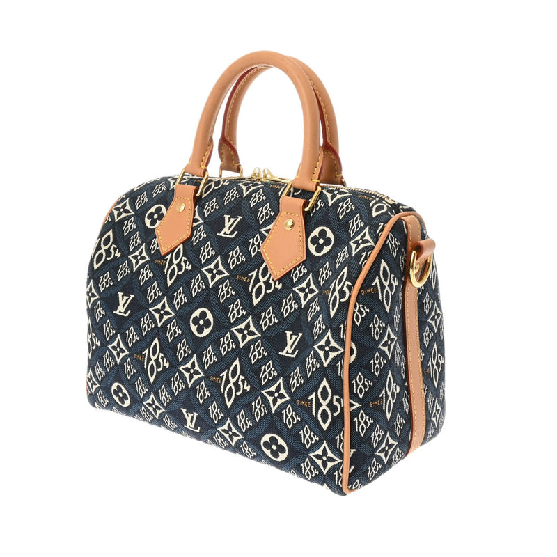 LOUIS VUITTON ルイヴィトン モノグラム フラワー スピーディバンドリエール 25 Since1854 ブルー M57400 レディース ジャガード 2WAYバッグ ABランク 中古 銀蔵