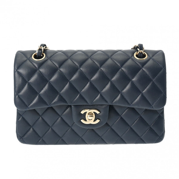 CHANEL シャネル マトラッセ チェーンショルダー 23cm Wフラップ ネイビー シャンパンゴールド金具 A01113 レディース ラムスキン ショルダーバッグ Aランク 中古 銀蔵