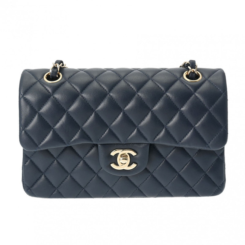 CHANEL シャネル マトラッセ チェーンショルダー 23cm Wフラップ ネイビー A01113 レディース ラムスキン ショルダーバッグ Aランク 中古 銀蔵