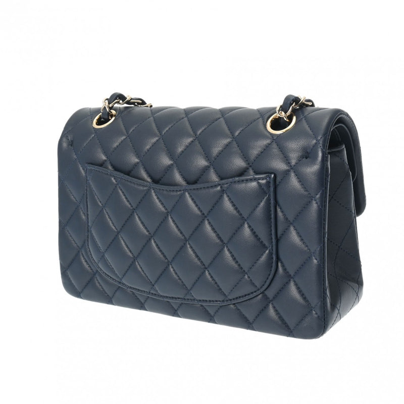 CHANEL シャネル マトラッセ チェーンショルダー 23cm Wフラップ ネイビー A01113 レディース ラムスキン ショルダーバッグ Aランク 中古 銀蔵