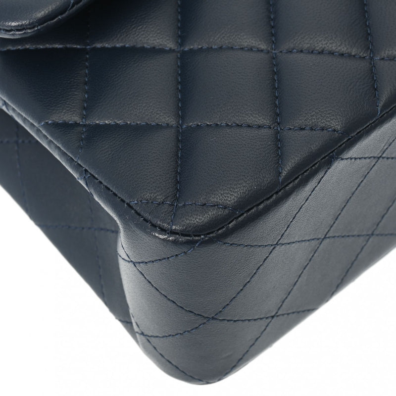 CHANEL シャネル マトラッセ チェーンショルダー 23cm Wフラップ ネイビー A01113 レディース ラムスキン ショルダーバッグ Aランク 中古 銀蔵