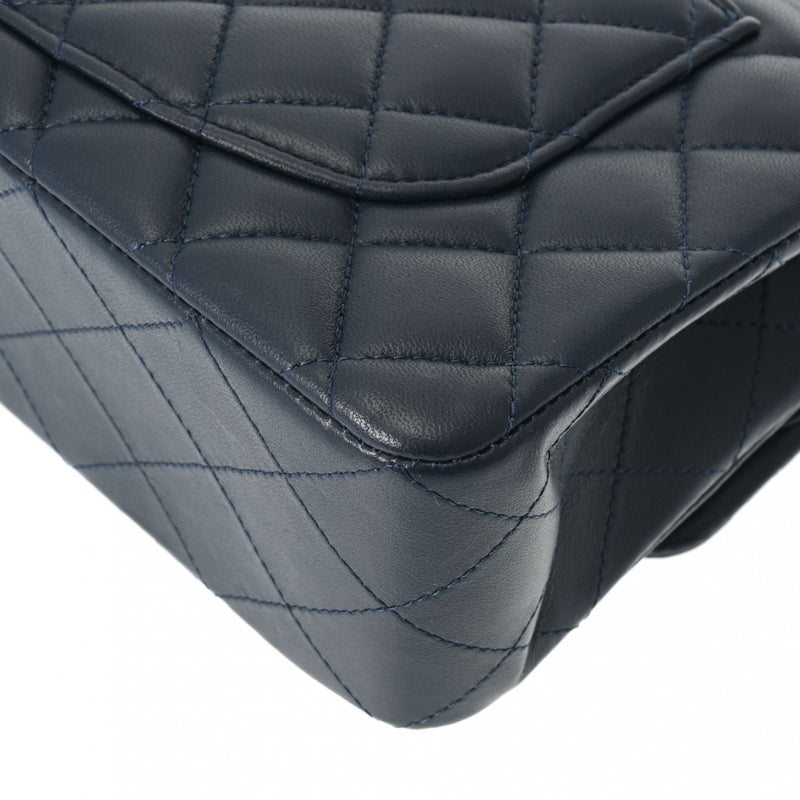CHANEL シャネル マトラッセ チェーンショルダー 23cm Wフラップ ネイビー A01113 レディース ラムスキン ショルダーバッグ Aランク 中古 銀蔵