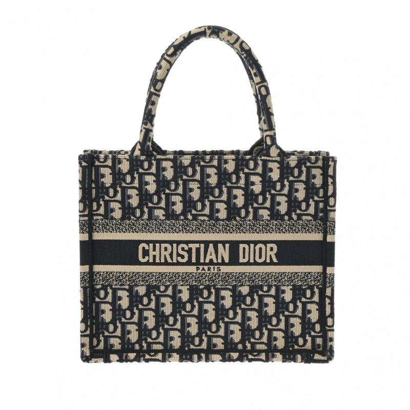 CHRISTIAN DIOR クリスチャンディオール ブックトート スモール オブリーク ネイビー レディース キャンバス ハンドバッグ Aランク 中古 銀蔵