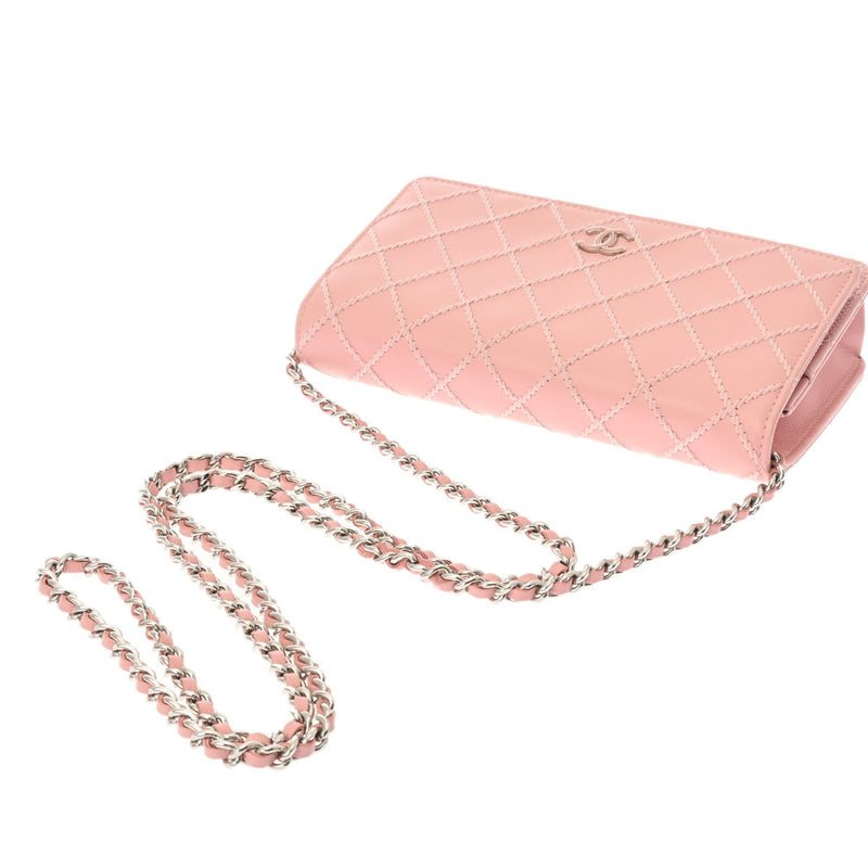 CHANEL シャネル マトラッセ チェーンウォレット 19cm ピンク シルバー金具 レディース レザー ショルダーバッグ Aランク 中古 銀蔵