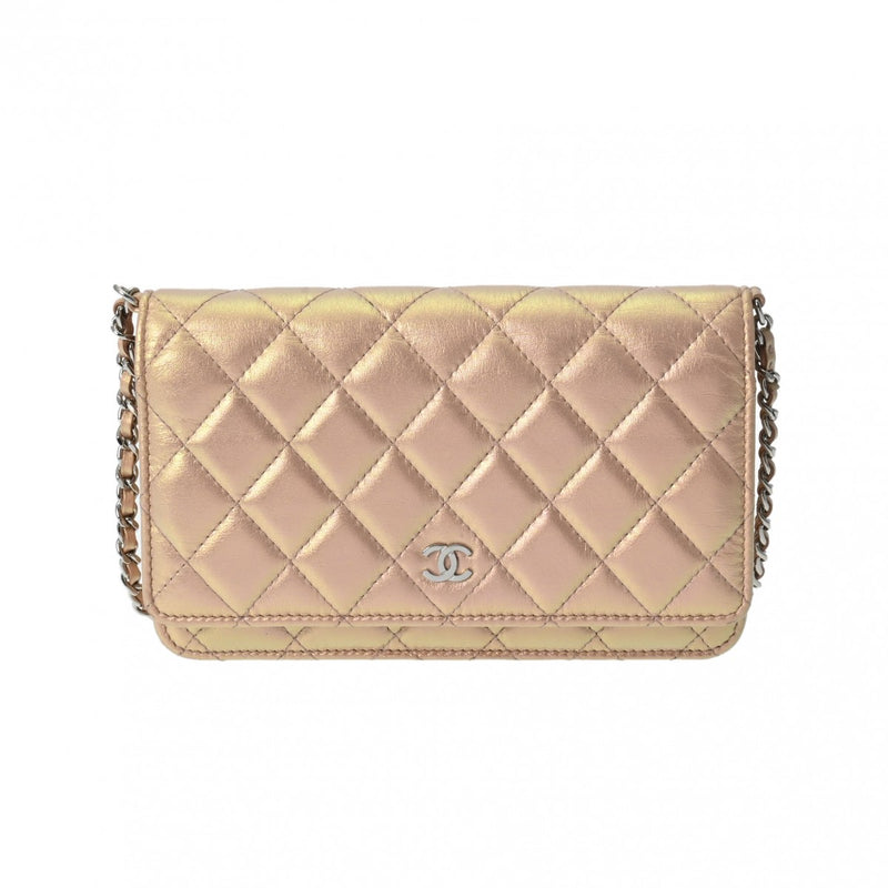 CHANEL シャネル マトラッセ チェーンウォレット メタリックピンク A33814 レディース ラムスキン ショルダーバッグ Aランク 中古 銀蔵