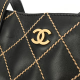 CHANEL シャネル ワイルドステッチ 黒 ゴールド金具 レディース カーフ ハンドバッグ ABランク 中古 銀蔵