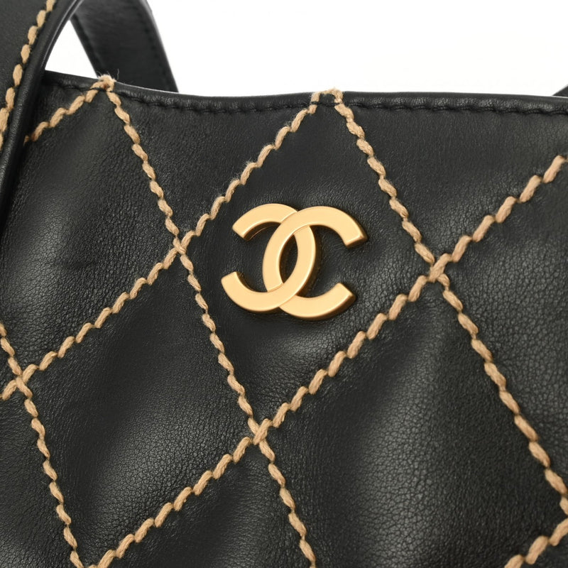 CHANEL シャネル ワイルドステッチ 黒 レディース カーフ ハンドバッグ ABランク 中古 銀蔵