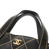 CHANEL シャネル ワイルドステッチ 黒 ゴールド金具 レディース カーフ ハンドバッグ ABランク 中古 銀蔵