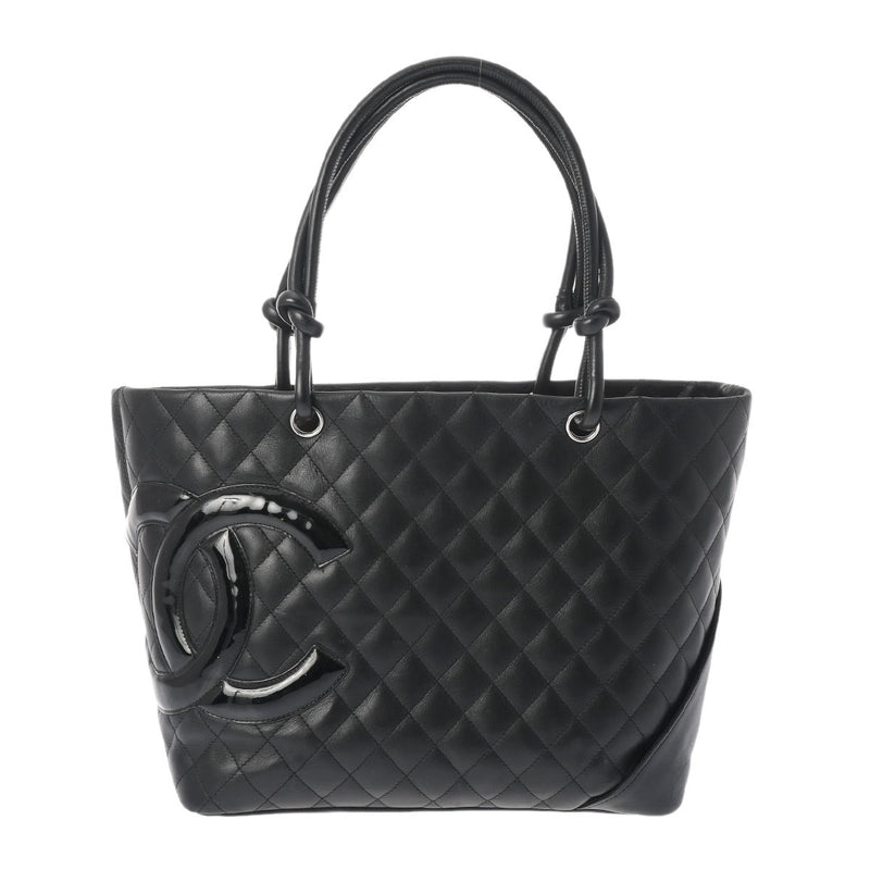 CHANEL シャネル カンボンライン ラージトート ブラック/ブラックエナメル A25169  レディース カーフ トートバッグ Bランク 中古 銀蔵