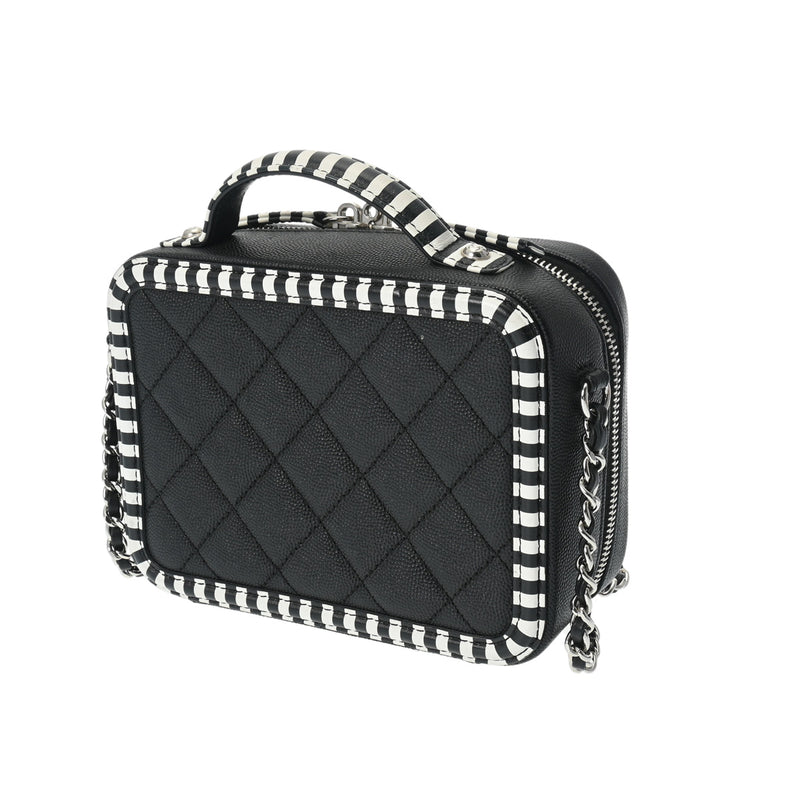 CHANEL シャネル CCフィグリー  バニティチェーンショルダー ブラック/ホワイト レディース キャビアスキン ショルダーバッグ Aランク 中古 銀蔵