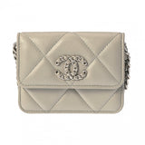 CHANEL シャネル シャネル19 チェーン コインパース グレー レディース ラムスキン コインケース Aランク 中古 銀蔵