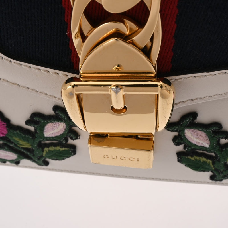 GUCCI グッチ シルヴィ フラワーエンブロイダリー ホワイト 470270 レディース レザー キャンバス ハンドバッグ Bランク 中古 銀蔵