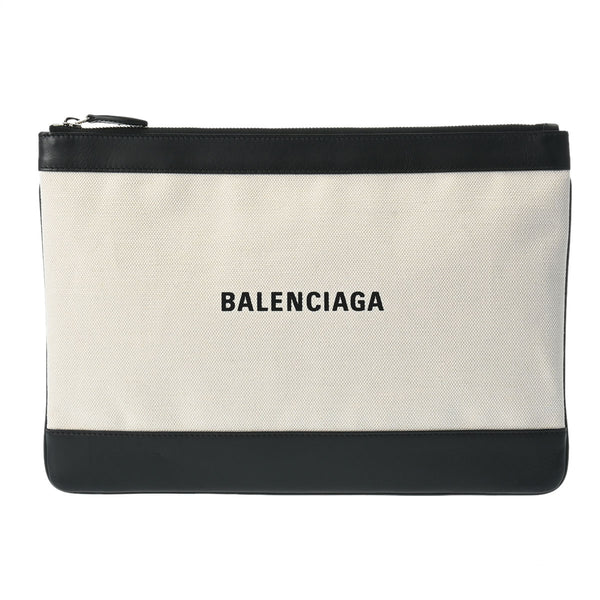 BALENCIAGA バレンシアガ ネイビークリップ M ナチュラル 420407 ユニセックス キャンバス レザー クラッチバッグ ABランク 中古 銀蔵