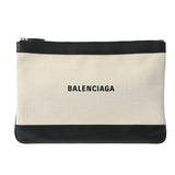 BALENCIAGA バレンシアガ ネイビークリップ M ナチュラル/ブラック シルバー金具 420407 ユニセックス キャンバス レザー クラッチバッグ ABランク 中古 銀蔵