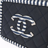 CHANEL シャネル CCフィリグリー スモールバニティ ネイビー/ホワイト シルバー金具 A93342 レディース キャビアスキン 2WAYバッグ Aランク 中古 銀蔵