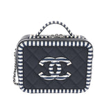 CHANEL シャネル CCフィリグリー スモールバニティ ネイビー/ホワイト シルバー金具 A93342 レディース キャビアスキン 2WAYバッグ Aランク 中古 銀蔵