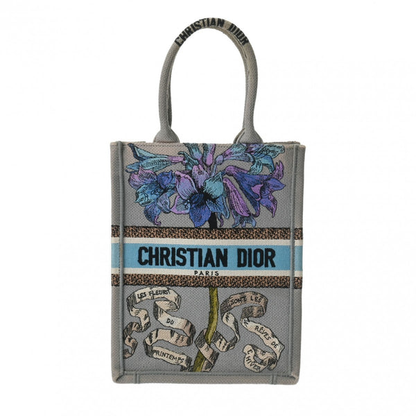 CHRISTIAN DIOR クリスチャンディオール バーティカルブックトート フラワー グレー レディース キャンバス ハンドバッグ Bランク 中古 銀蔵