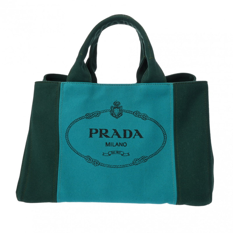 PRADA プラダ カナパ トート 2WAY ブルー/グリーン BN2642 レディース キャンバス ハンドバッグ ABランク 中古 銀蔵