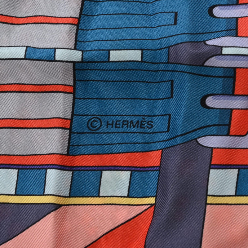 HERMES エルメス マキシツイリー カット オレンジー/ブルー/ピンク レディース シルク100％ スカーフ ABランク 中古 銀蔵