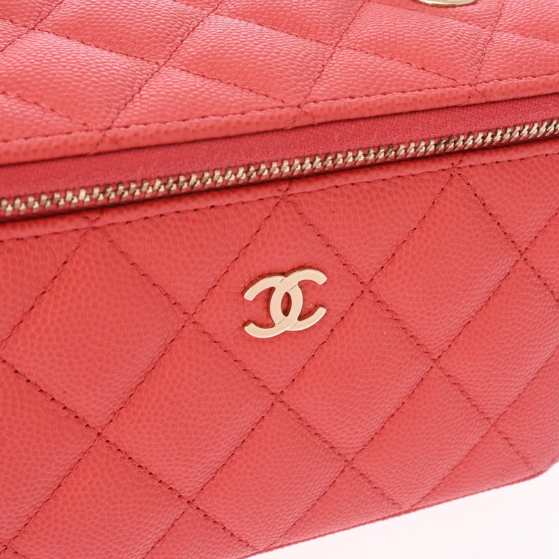 CHANEL シャネル マトラッセ チェーン ヴァニティ  ピンクオレンジ ゴールド金具 AP1341 レディース キャビアスキン ショルダーバッグ Aランク 中古 銀蔵