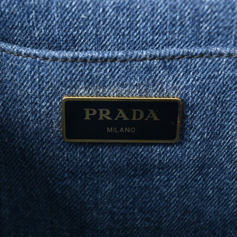 PRADA プラダ カナパ ミニ 2WAY デニムブルー 1BG439 レディース キャンバス トートバッグ ABランク 中古 銀蔵