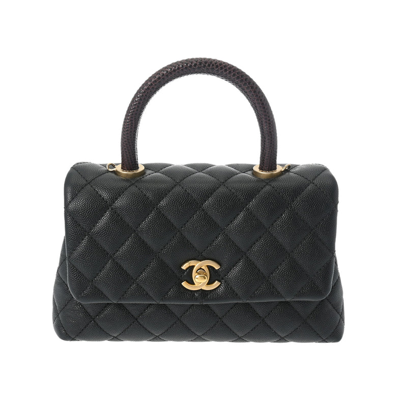 CHANEL シャネル マトラッセ トップハンドル XS 2WAY ブラック A92990 レディース キャビアスキン リザード ハンドバッグ ABランク 中古 銀蔵