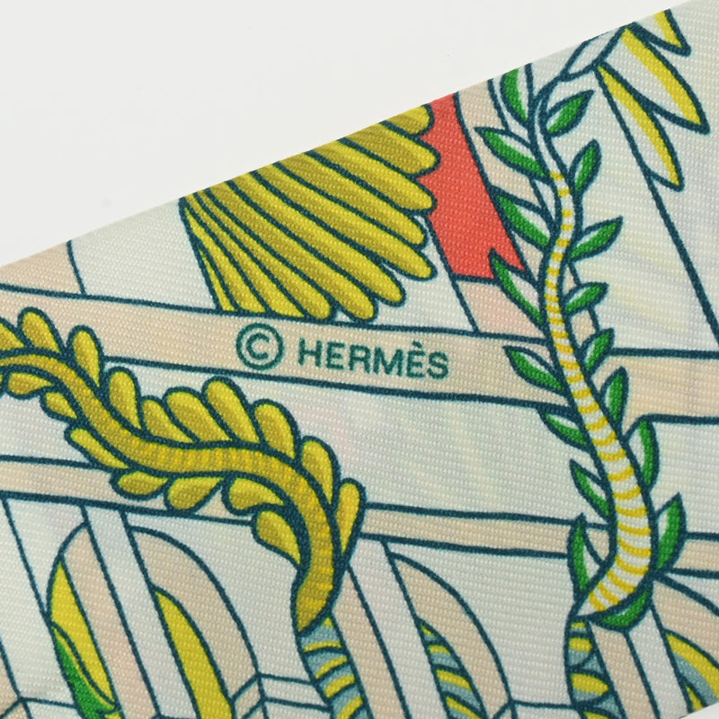 HERMES エルメス ツイリー ANIMAPOLIS ホワイト/グリーン/ピンク レディース シルク100％ スカーフ ABランク 中古 銀蔵