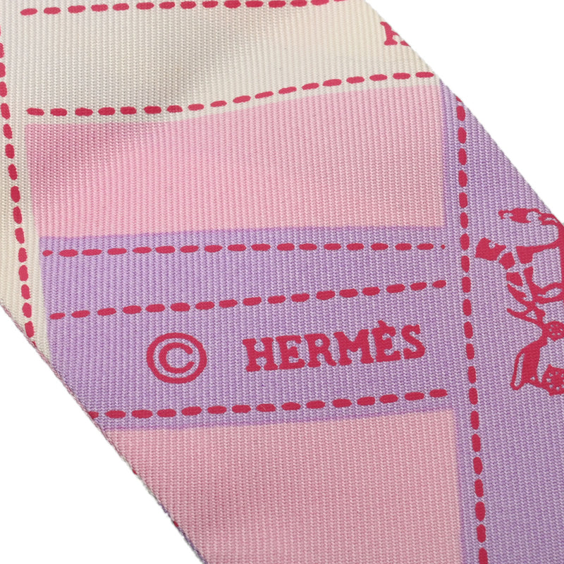 HERMES エルメス ツイリー BOLDUC リボン柄 ピンク/パープル/ホワイト レディース シルク100％ スカーフ Bランク 中古 銀蔵
