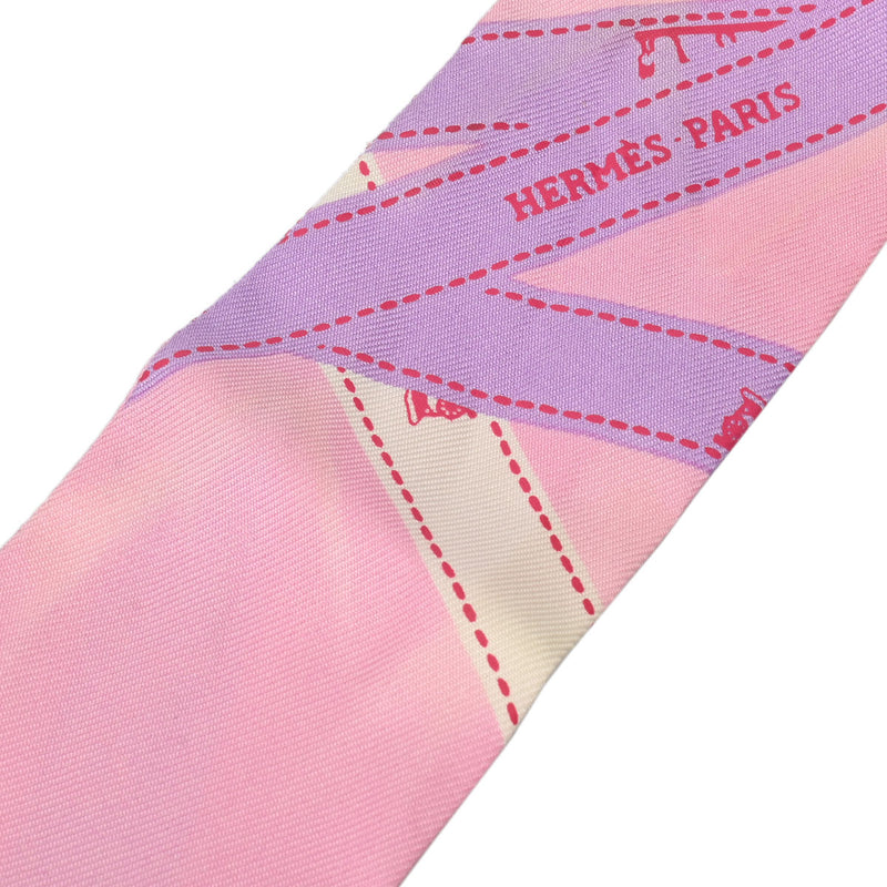 HERMES エルメス ツイリー BOLDUC リボン柄 ピンク/パープル/ホワイト レディース シルク100％ スカーフ Bランク 中古 銀蔵