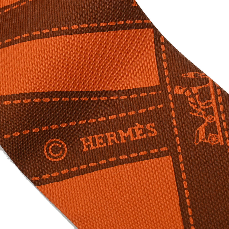 HERMES エルメス ツイリー BOLDUC リボン柄 オレンジ/ブラウン レディース シルク100％ スカーフ ABランク 中古 銀蔵