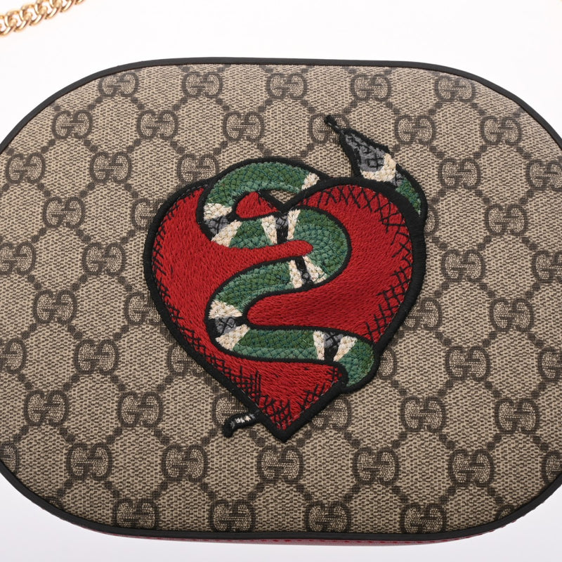 GUCCI グッチ GGスプリーム チェーンショルダー ホリデーコレクション グレージュ系/レッド 409535 レディース PVC/カーフ ショルダーバッグ Aランク 中古 銀蔵