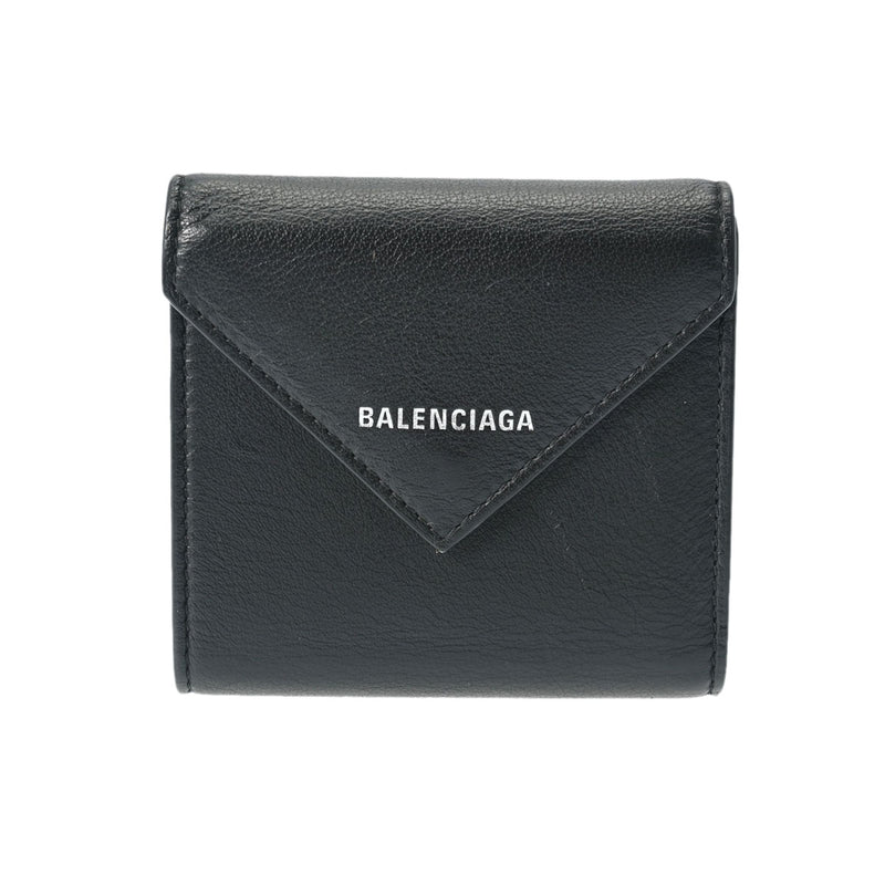 BALENCIAGA バレンシアガ ペーパー コンパクトウォレット 黒 637450 レディース レザー 三つ折り財布 ABランク 中古 銀蔵