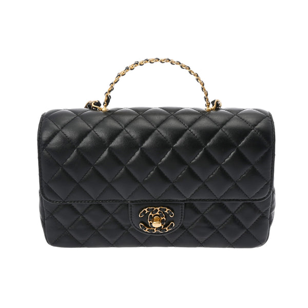 CHANEL シャネル マトラッセ トップハンドル フラップバッグ 黒 ゴールド金具 AS4530 レディース ラムスキン ショルダーバッグ Aランク 中古 銀蔵